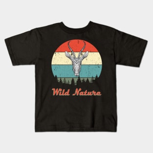 Wild Nature Deer White Abstract Sunset second Kids T-Shirt